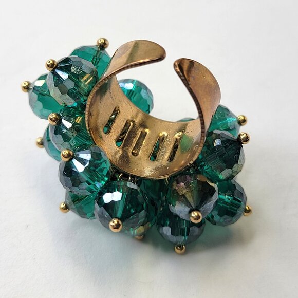 Aqua Green Crystal Cluster Ring,  Adjustable Crystal Ring Statement Crystal Ring - Picture 4 of 10